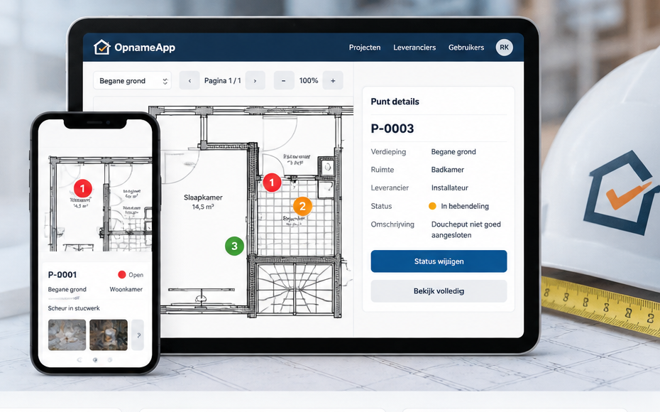 Opname App met plattegrond, opleverpunten en puntdetails